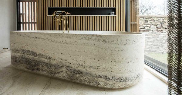 Mitsukado 1800mm White Travertine Freestanding Bath – Luxury Natural Stone Bath - Image 4