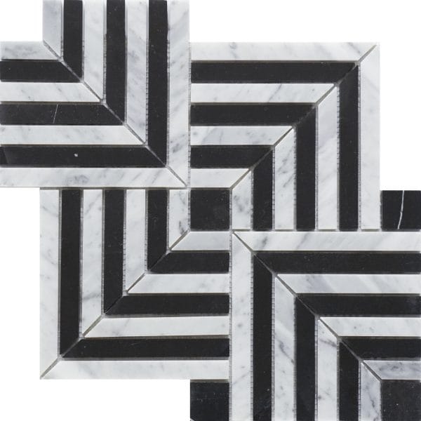 Strata Marble Mosaic Tile Noir - Black Marble with Polished Finish