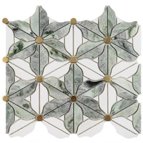 Green Hana tile featuring a floral design with gold accents.