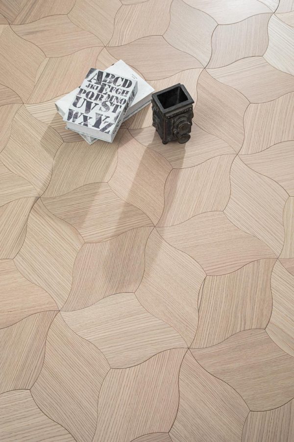 White Oak Polycube Floorboard installed in living room setting with natural light