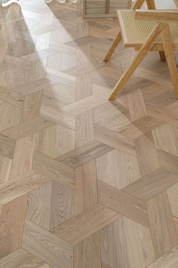 Honey Comb Luxe hexagonal oak floorboards in a luxury interior setting