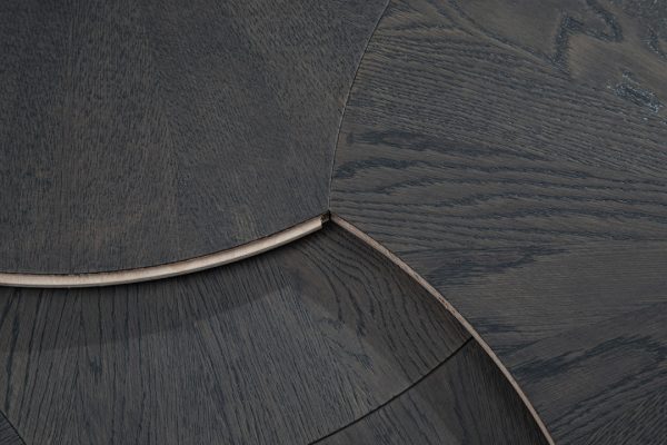 Close-up of Obsidian Oak Lilypad floorboard edges with interlocking design.