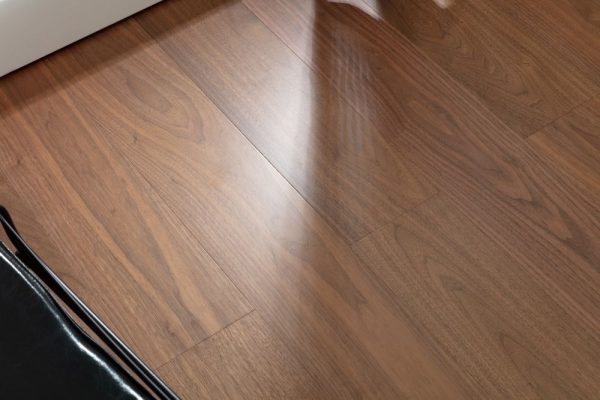 Close-up of American Black Walnut Floorboard highlighting its natural grain.