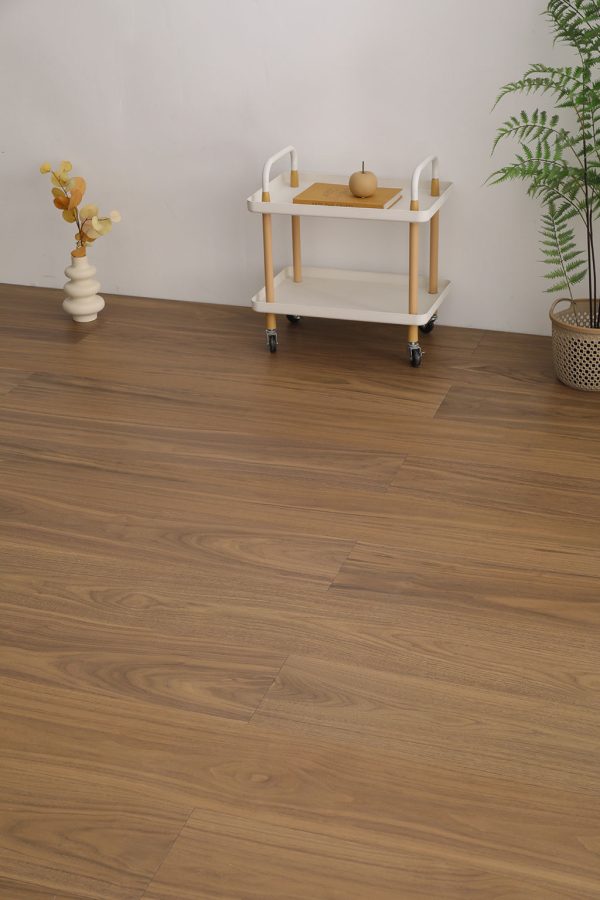 Spacious room with walnut floorboards and natural light.