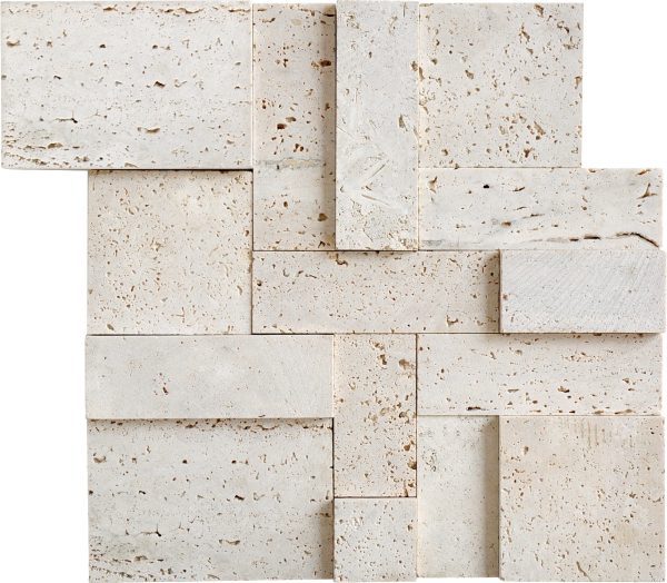 Front view of Travertine Cube Tile with a 3D textured design in beige travertine.