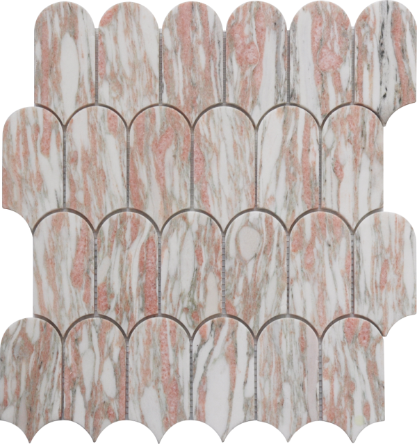 Close-up of Pink Patagonia Marble Dragon Scale Tile with curved edges