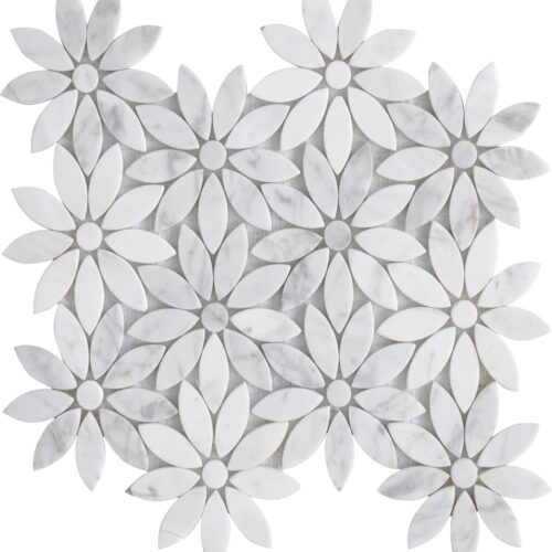 Athenian Carrara Daisy Marble Mosaic Tile