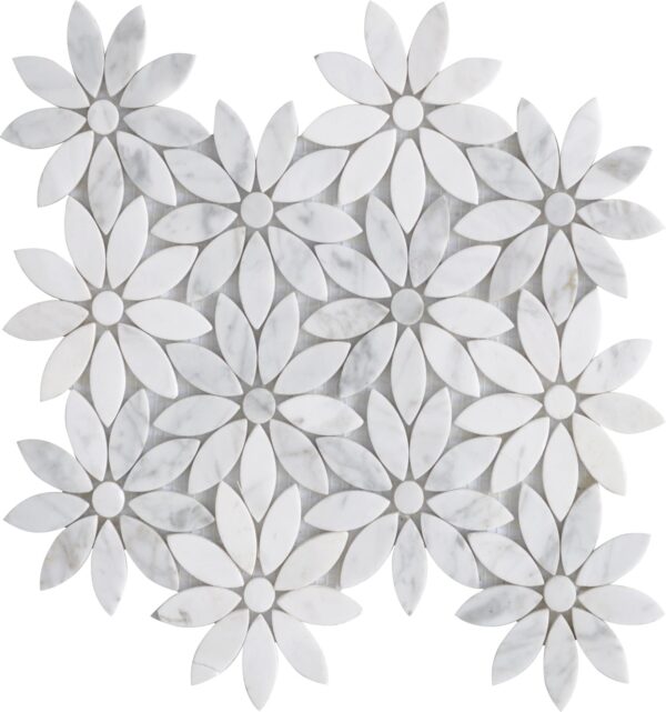 Athenian Carrara Daisy Marble Mosaic Tile