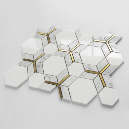 Carrara Opulence Hexagon Marble Mosaic Tile – Close-Up of White Carrara Marble