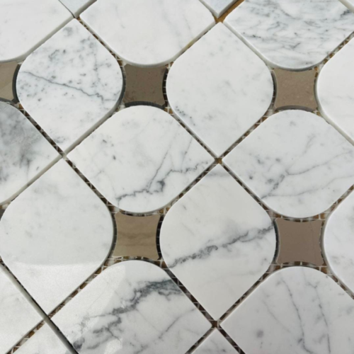 Venetian Petal Carrara Marble Tile – White and Grey Marble Mosaic with Petal Design