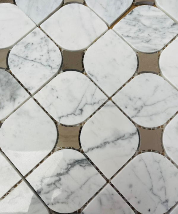 Venetian Petal Carrara Marble Tile – White and Grey Marble Mosaic with Petal Design